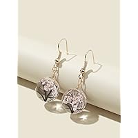 Earrings for Women- Flower Design Glass Ball Charm Drop Earrings Birthday Valentine's Day