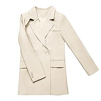 Womens Tunic Blazer Casual Long Sleeve Open Front Notch Lapel Overcoat Work Office Blazer Jacket with Pockets