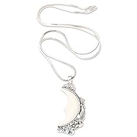 NOVICA Handmade Blue Topaz Pendant Necklace with Crescent Moon Motif Sterling .925 Sterling Silver Indonesia Sun Floral [20 in L x 0 in W] 'Flowering Moon'