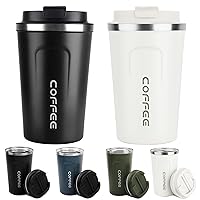 MOMSIV 2 pcs 12oz Travel Mug, Insulated Coffee Cup with Leakproof Lid, Vacuum Stainless Steel Double Walled Reusable Tumbler for Hot and Cold Water Coffee and Tea In Travel and Car
