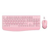 EDJO Wireless Keyboard and Mouse Combo, 2.4G Full-Sized Ergonomic Computer Keyboard with Wrist Rest and 3 Level DPI Adjustable Wireless Mouse for Windows, Mac OS Desktop/Laptop/PC (Pink) (Full Pink)