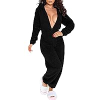 LROSEY Women's Fuzzy Pajamas Bear Onesie PJ Rompers with Butt Flap