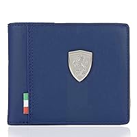 Glitch Ferrari Men's Wallet, 3 Card Slots and Coin Pocket, Faux Leather Pro(Scuderia Ferrari Logo with Italian Flag) (Sapphire Sky Blue)