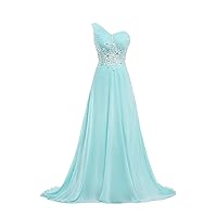 One Shoulder Prom Dresses Lace Pleated Chiffon Long Evening Gowns
