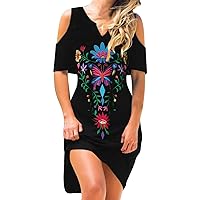 XJYIOEWT Black Mini Dress Sexy,Print Loose Women Neck Sundress V with Pockets Summer Boho Dress Long Sleeveless Maxi Bea