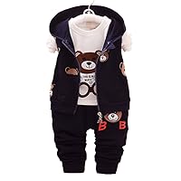Baby Toddler 3 Piece Outfits Set Bear Sleeveless Sweatshirt T-Shirt and Pant