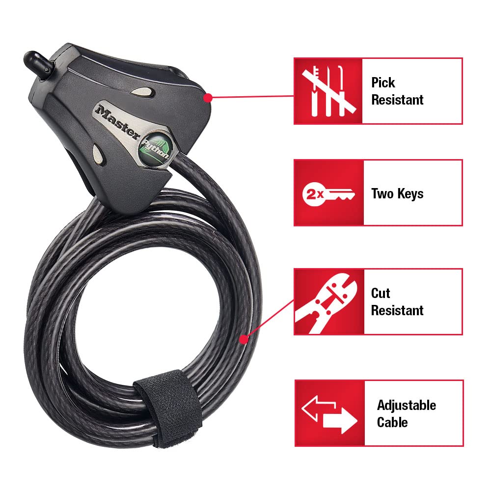 Master Lock Python Cable Lock, Cable Lock with Keys, Trail Camera and Kayak Locking Cable,Black