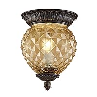 Pineapple Glass Balcony Ceiling Lights American Rust Carved Resin Balcony Ceiling Lamp Study Room Corridor Creative Ceiling Lighting Fixtures (Small)
