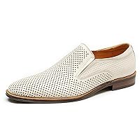 Men's Comfort Genuine Leather Loafer Hollow Shoes Slip On Soft Business Dress Formal Shoes Summer Breathable