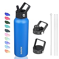BJPKPK Insulated Water Bottles with Straw Lid, 40oz Stainless Steel Water Bottles with 3 Lids, Large Metal Water Bottle, BPA Free Leakproof Thermos Water Bottle for Sports & Gym- Sapphire