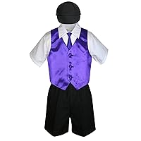 5pc Baby Toddler Boys Black Shorts Hat Purple Necktie Vest Suits Set (Medium:(6-12 months))