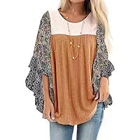 CASURESS Womens Floral Printed 3 4 Sleeve Shirt Batwing Loose Tops Blouses Pullover