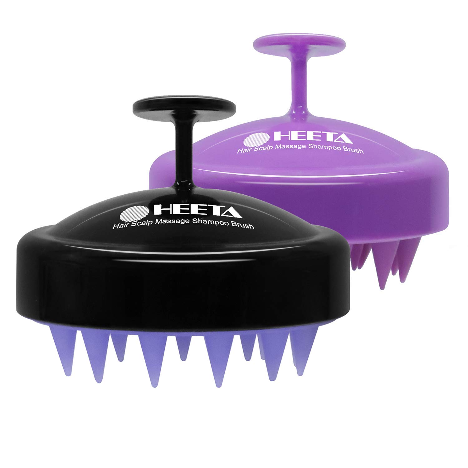 HEETA 2 Pack Hair Scalp Massager Shampoo Brush for Growth, Scrubber with Soft Silicone, Wet and Dry Detangler (Black & Purple)