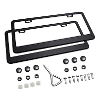 Matte Aluminum License Plate Frame with Black Screw Caps, 2Pcs 2 Holes Black Car Licenses Plate Covers Holders for US Vehicles