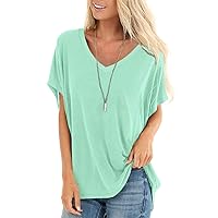 Womens Dolman Tops Plus Size Summer Short Sleeve Tops Loose Fitting Lake Green XL