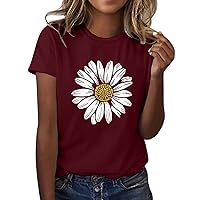 Vintage Shirt for Women Funny Sunflower Print T Shirt Loose Fitting Graphic Tees Short Sleeve Summer Tops
