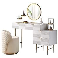 CHCDP Solid Wood Dressing Table Bedroom Furniture Dressing Table Storage Cabinet All-in- Retractable