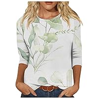 Shirts for Women, Women's Fashion Casual Three Quarter Sleeve Print Round Neck Pullover Top Blouse