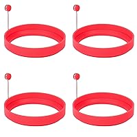Silicone Egg Ring, 100% Food Grade Egg Cooking Rings, Egg Rings Non Stick, Egg Cooking Rings, Perfect Fried Egg Mold or Pancake Rings (New, 4pcs, Red)