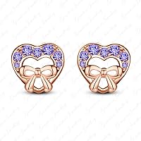 Round Tanzanite 925 Silver 14k Rose Gold Finishing Heart Minnie Mouse Stud Earrings