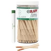 RAW Cones Classic 1 1/4 Size: 150 Pack Patented Slow Burning Pre Rolled Rolling Papers & Tips, All Natural Raw Paper, 84mm