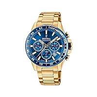 Festina F20634/3 Men's Analogue Quartz Watch with Stainless Steel Strap, Gold-Blue, Bracelet