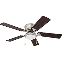 Prominence Home Benton, 52 Inch Traditional Flush Mount Indoor LED Ceiling Fan with Light, Pull Chains, Dual Finish Blades, Reversible Motor - 51428-01 (Brushed Nickel)