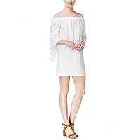kensie Womens Oxford Off-The-Shoulder Off-Shoulder Dress, White, X-Small