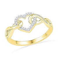The Diamond Deal 10kt Yellow Gold Womens Round Diamond Infinity Twist Heart Ring 1/10 Cttw