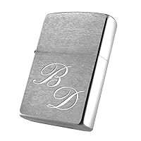 Zippo Petrol Lighter Brushed Chrome with Engraving (Initials Large) - Personalised Petrol Lighter as a Gift for Dad, Boyfriend or Husband for Father's Day, Valentine's Day or Christmas