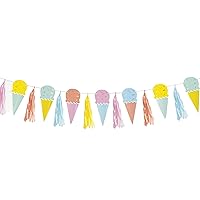 Unique Pastel Ice Cream Garland With Tassels (Pack Of 1) - 6 ft. | Adorable Paper Decorations, Perfect for Summer Events, Birthdays, Baby Showers, & Celebrations