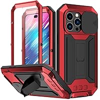 Armor Aluminum Metal All Inclusive Phone Cases for iPhone 14 13 Pro Max 13Mini Stand Push Window Lens Protection Cover,red,for iPhone 14 Plus