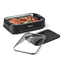 Indoor Grill, Techwood 1500W Smokeless Electric Grill with 2 in1 Nonstick Grill/Griddle Plates, Portable Korean BBQ Grill with 6-Level Control, Glass Lid, Dishwasher Safe, Double Plates, Black