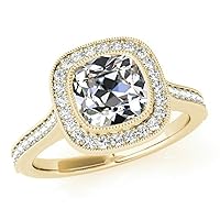 Cushion Cut Diamond Alternative Ring, 5.0 CT, Moissanite Stone, Vintage Inspired Halo Design, Sterling Silver