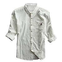 Icegrey Men Button Down Business Lapel Shirts Casual Linen Loose Shirt