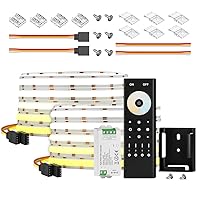 FCOB COB CCT LED Strip DC24V 2X16.4FT Total 32.8FT 640LED/m Tunable 3000K-6000K CRI 90+ Dimmable LED Light,CCT RF Remote RC02RFB & C02RF Controller Kit 4 Zones Group Control(No Adapter)