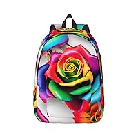 Rainbow Rose Flower Print Canvas Laptop Backpack Outdoor Casual Travel Bag Daypack Book Bag For Men Women