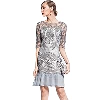 Dress for Women Gray/Beige/Blue Plus Size XXXL Half Sleeve O-Neck Mini Dress with Vest