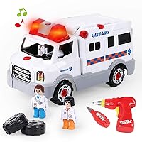 Learning Take Apart Toy, Build Your Own Car Toy Ambulance Educational Playset with Tools and Power Drill, DIY Assembly Car Gifts for Kids with Realistic Sounds & Lights (3+ Ages)