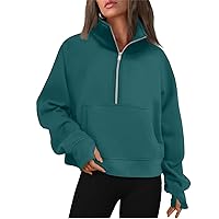 Half Zip Pullover Women Fall Fashion Teen Girl Solid Color Cute Sweatshirts with Thumb Holes