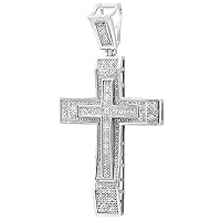 1.00 Ct Created Round Cut Diamond Men's Cross Pendant 14k White Gold Plated 925 Sterling Silver