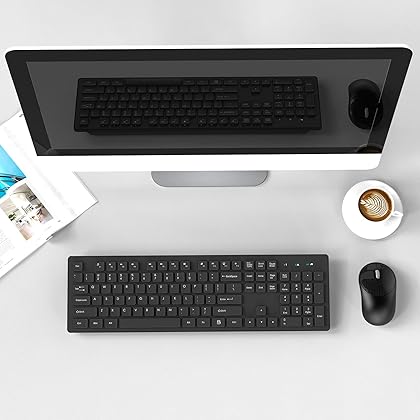RATEL Wireless Keyboard Mouse Combo, 2.4GHz Slim Full-Sized Silent Wireless Keyboard and Mouse Combo with USB Nano Receiver for Laptop, PC (Black)