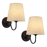 Wall Sconces Set of 2, Wall Sconce with Fabric Shades, Indoor Wall Lamp Industrial Wall Light Bathroom Vanity Light Fixture, Black Sconces Wall Lighting for Bedroom Living Room Kitchen