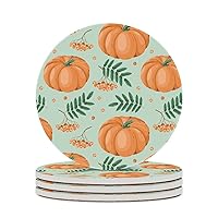 Halloween Pumpkin Ceramic Coasters with Cork Bottom Absorbent Drink Coasters for Tabletop Protection Round 4 Inches 4PCS