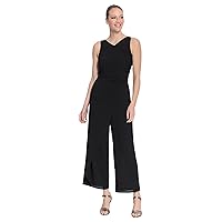 London Times Women's Side Twist Shirred Bodice Dressy Jumpsuit, Black, 6