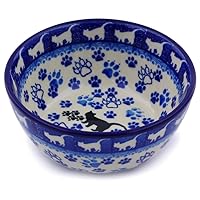 Polish Pottery 4¾-inch Bowl made by Ceramika Artystyczna (Boo Boo Kitty Paws Theme) + Certificate of Authenticity