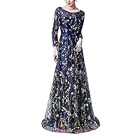 Women's Women's Floral Embroidery Prom Party Dress Long 3D Flower Evening Dresses