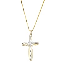1/6 CTTW White Diamonds Pendant with Cross Shape Crafted in Yellow Gold Plated Sterling Silver, Real Diamond Pendant for Women, Girls, 18