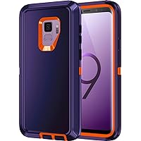 for Galaxy S9 Case, Heavy Duty Shockproof Dust/Drop Proof 3 Layer Full Body Protection Rugged Cover Case for Galaxy S9,Dark Blue/Orange