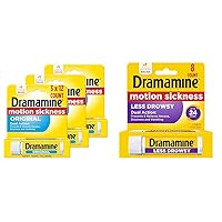 Dramamine Motion Sickness Original Travel Vial 12 Count 3 Pack and Less Drowsy 8 Count